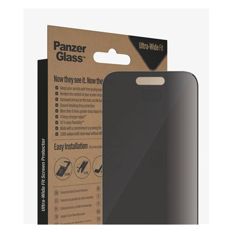 PanzerGlass | Screen protector - glass - with privacy filter | Apple iPhone 14 Pro | Black | Transparent - 3